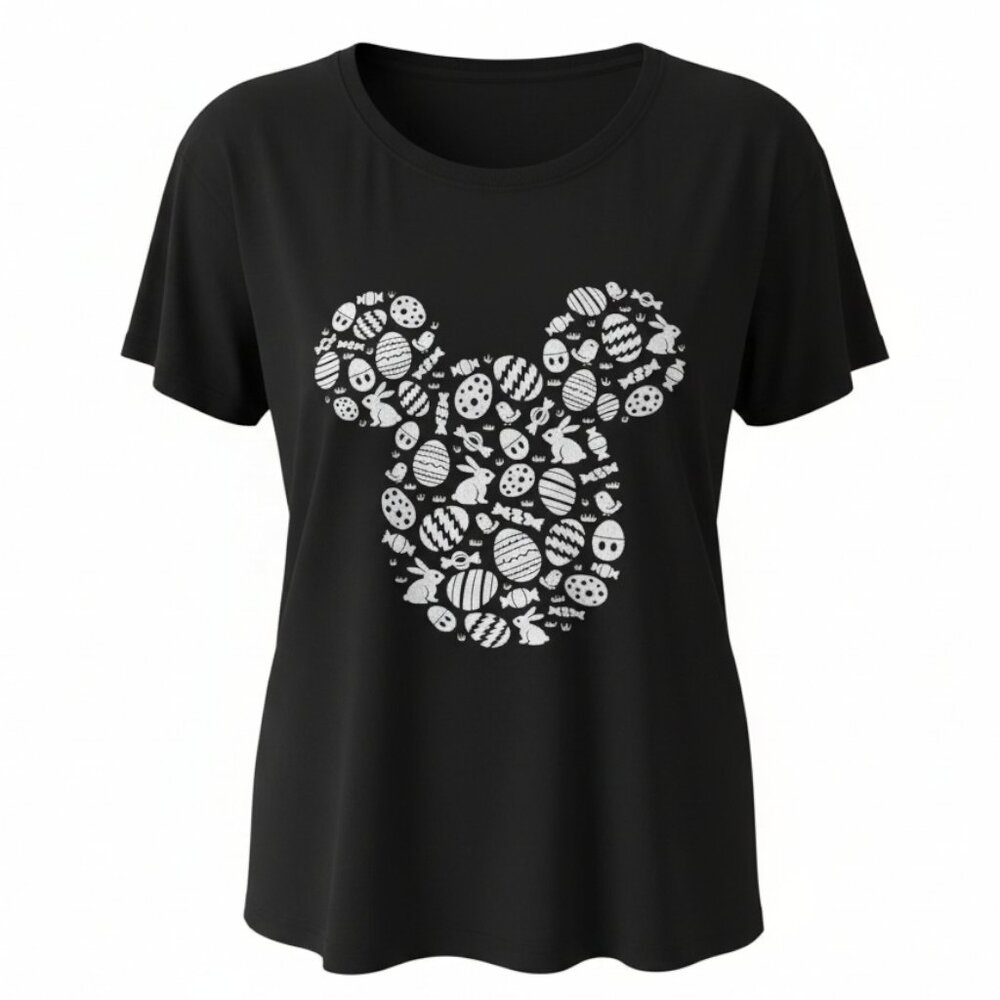 sold****Disney Mickey Short Sleeve Easter Tee Black White Size XXL Tee Shirt